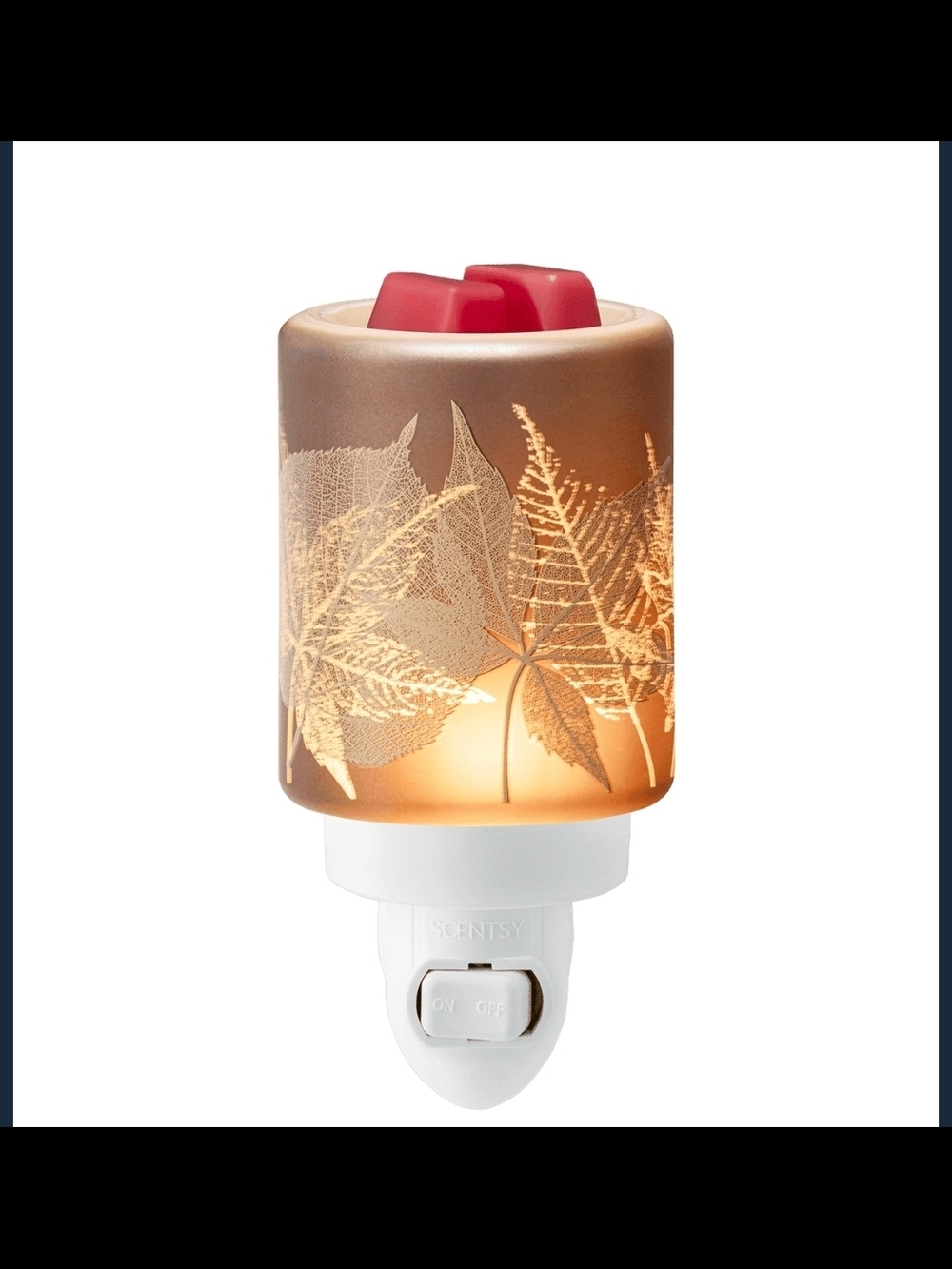 Scentsy Plug-In Warmer with Botanical Leaf Motif - Amber and Red Accent